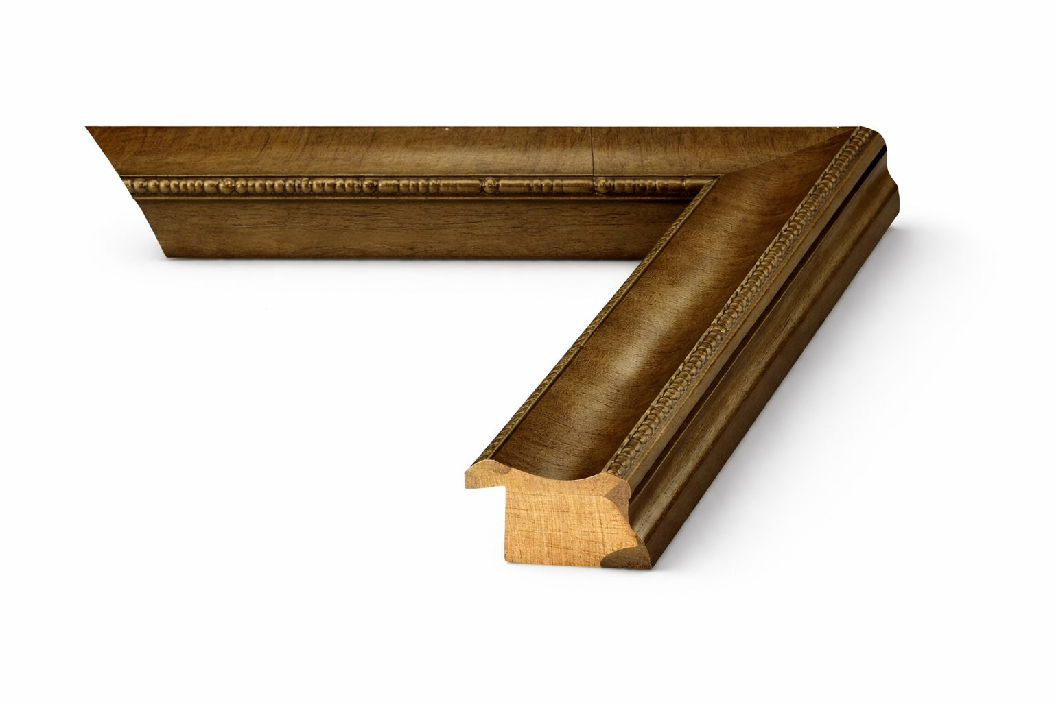 Light olive gallery wood picture frame moulding profile with carved detail