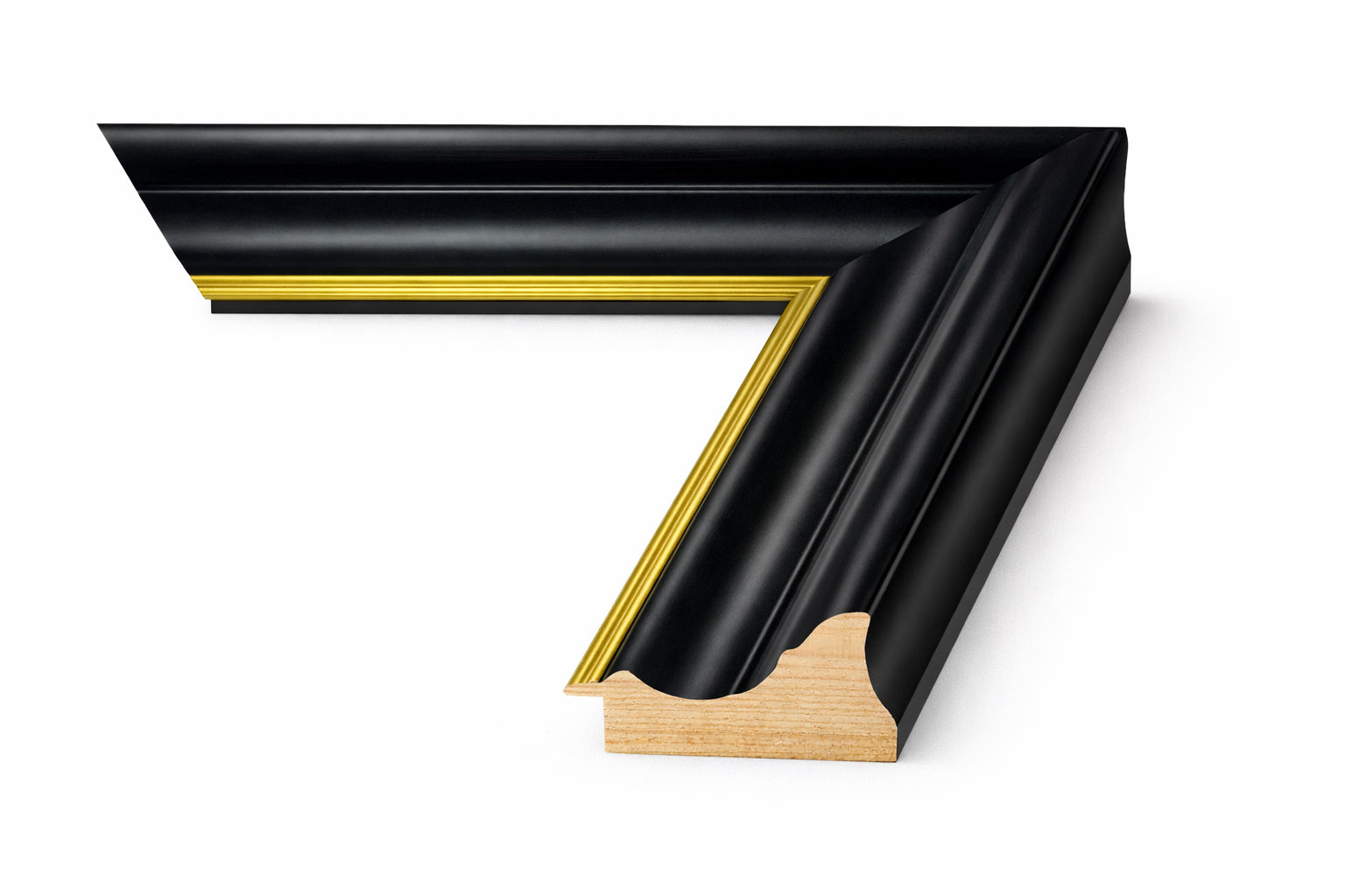 3-inch deep statement wood frame profile with black finish and gold inner trim