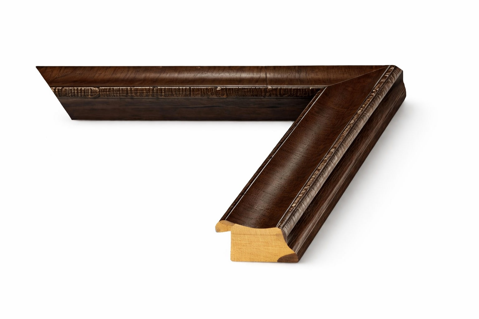 Dark olive gallery wood picture frame moulding profile with carved detail