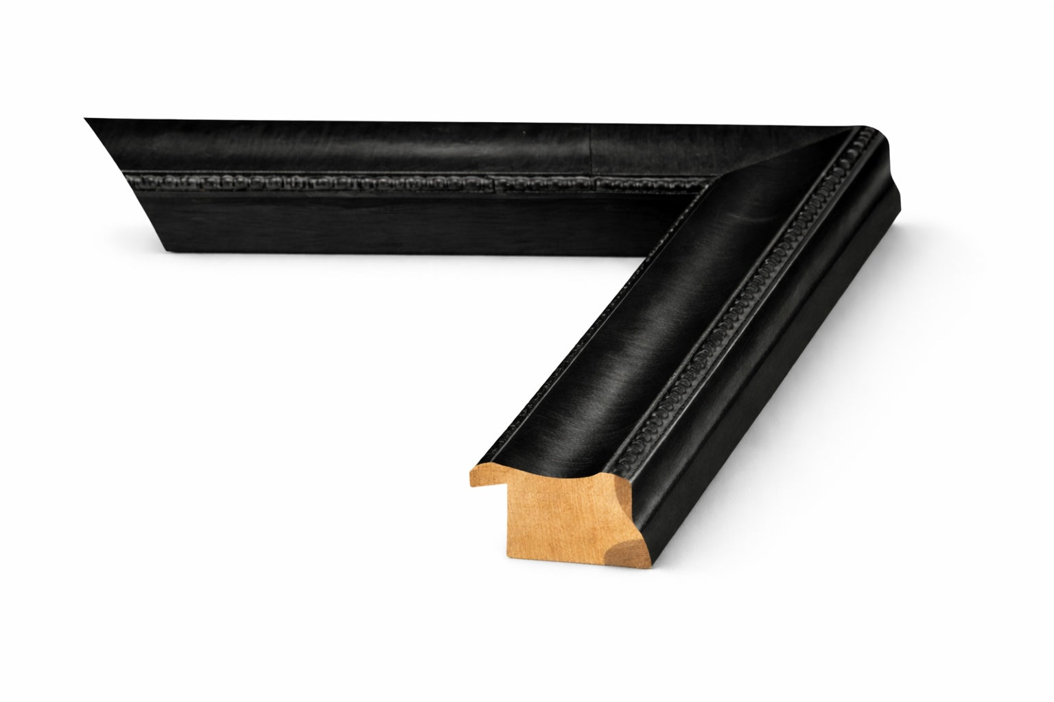 Black gallery wood picture frame moulding profile with carved detail